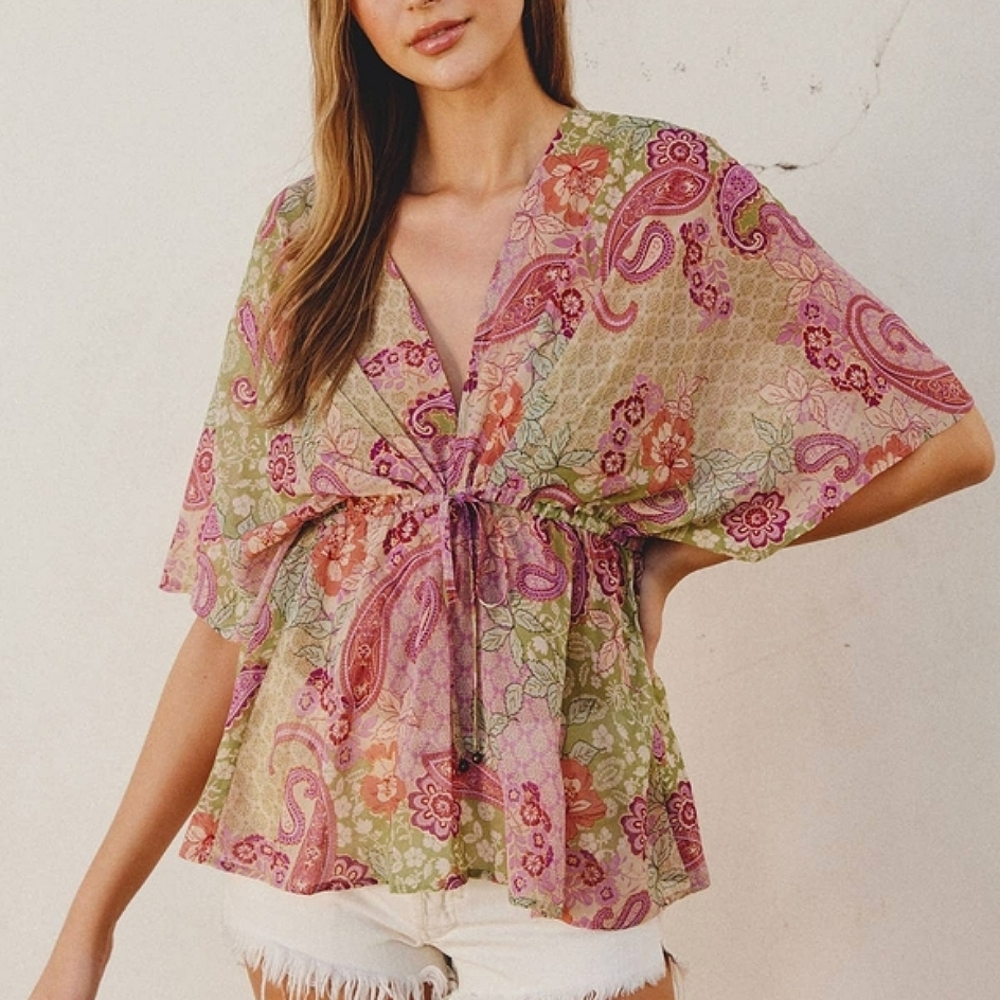 NWT Dress Forum Flutter Sleeve Tie Front Blouse